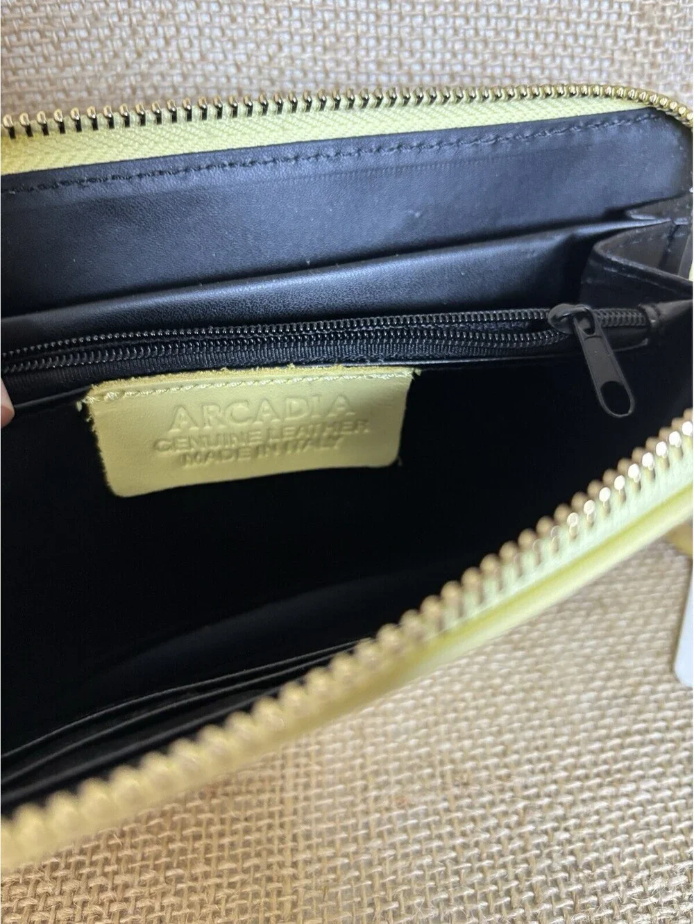 Arcadia Italian Yellow Leather Wallet Wristlet  gold logo and zipper NWT